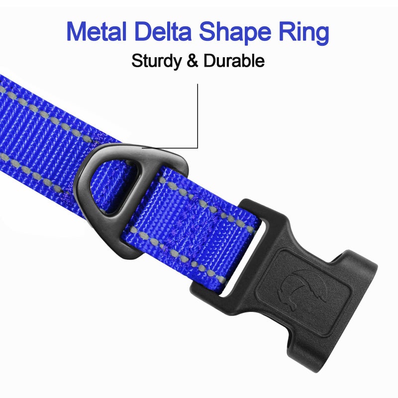 Joytale Reflective Dog Collar, Soft Neoprene Padded, Metal D-Ring, Nylon Pet Collar Adjustable for Large Dogs, Navy Blue, L - Image 3